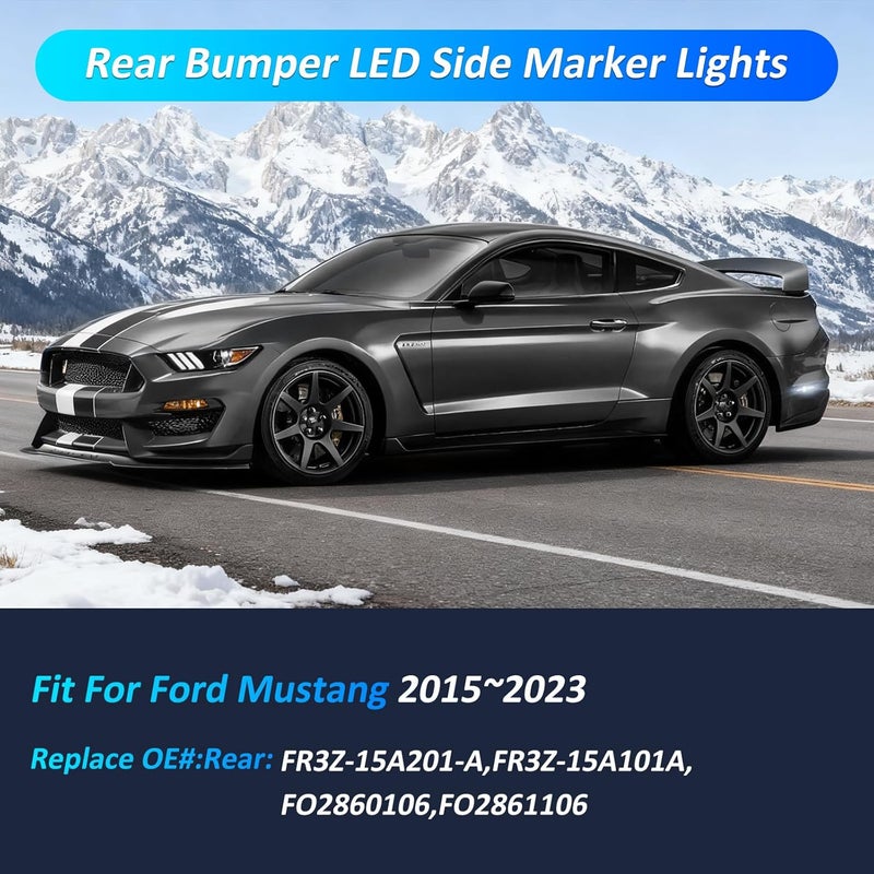 Best View Rear LED Side Marker Lights for Ford Mustang 2015-2023: Smoked Lens Fender Side Marker Reflectors Lights, X-style Side Bumper Lights, Waterproof Parking Lamps, Pack of 2 - Image 5